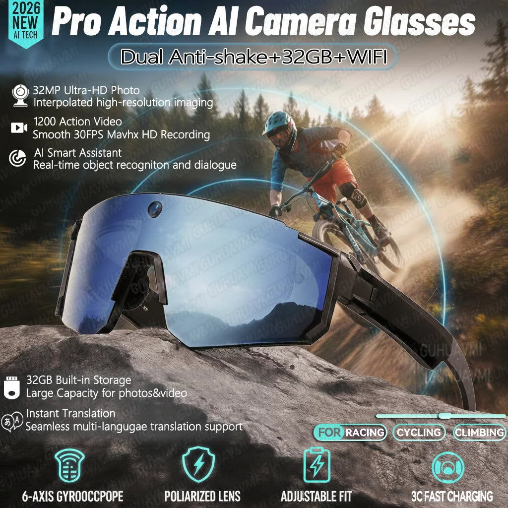 Lunettes connectées IA avec caméra, traduction et appels Bluetooth — version 800W