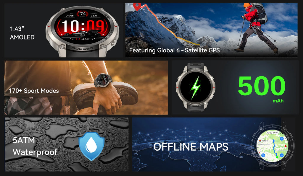 Montre connectée outdoor AMOLED — GPS, cartes hors ligne et 5 ATM annoncés