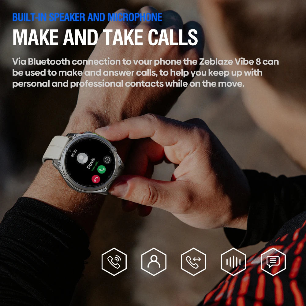 Montre connectée Zeblaze VIBE 8 — AMOLED, appels Bluetooth et lampe intégrée