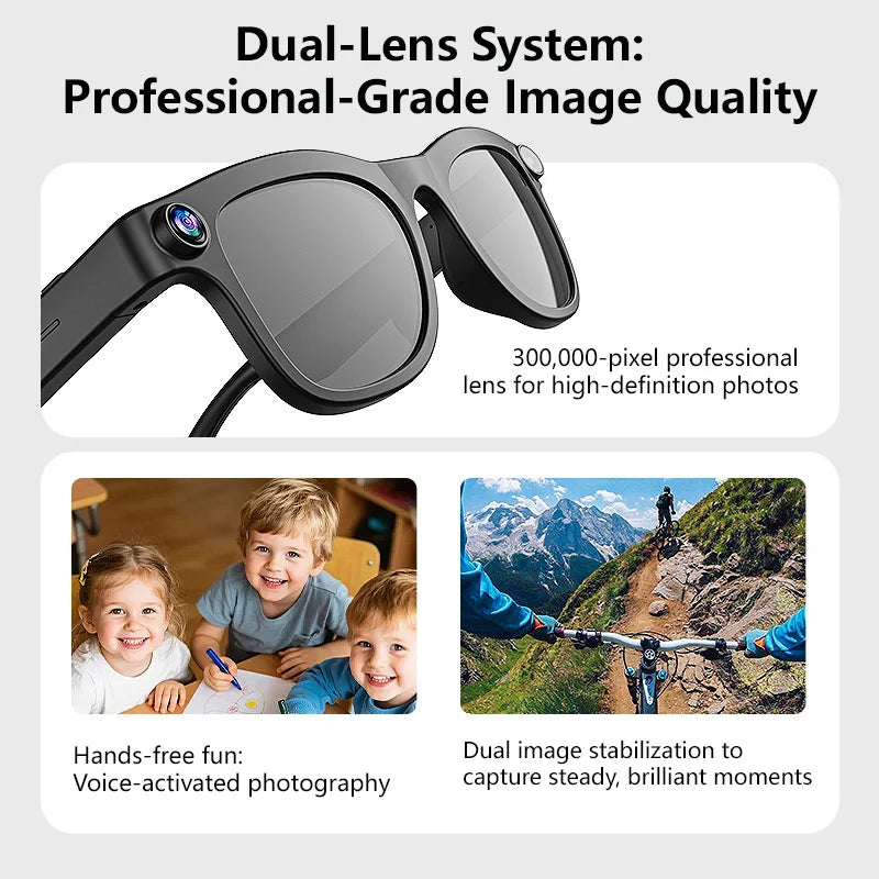 Lunettes connectées avec caméra 4K, audio Bluetooth et traduction — version 800W