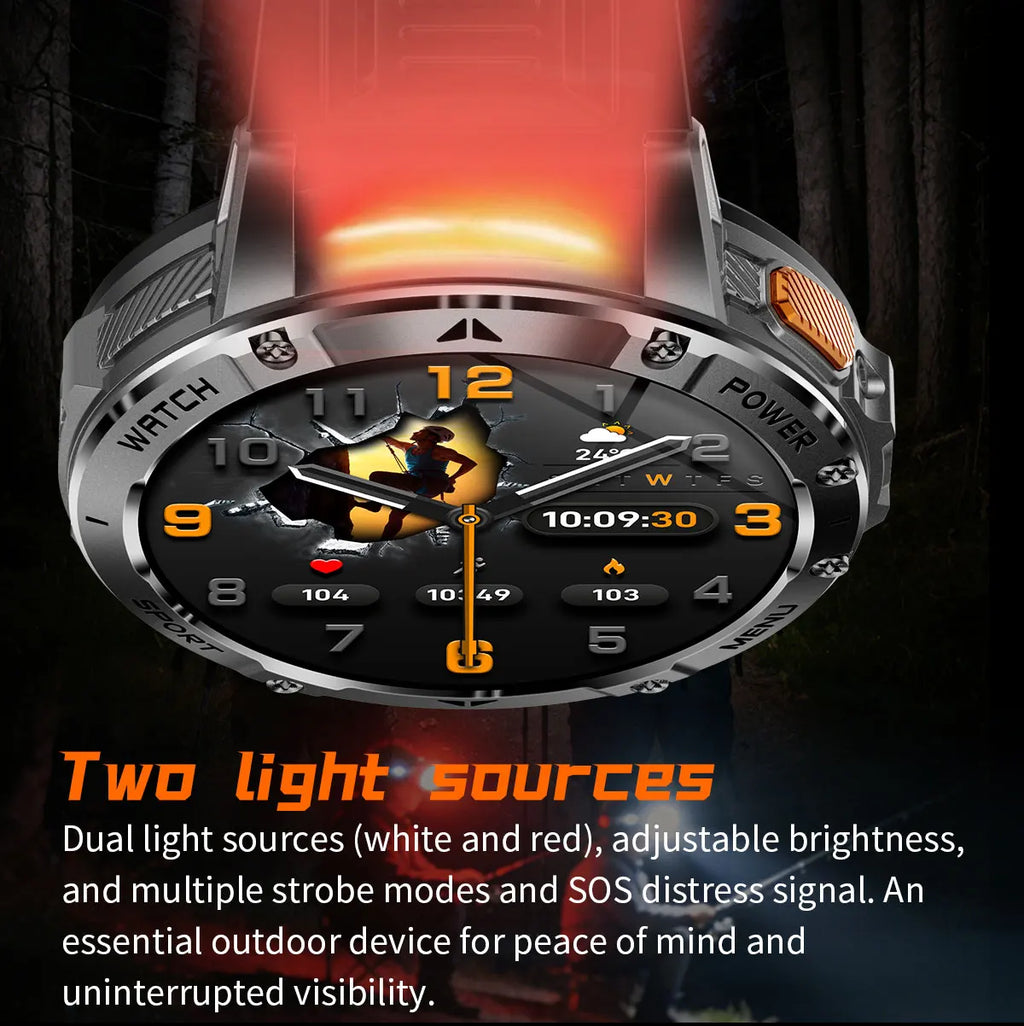Montre connectée outdoor — 10 ATM annoncés, lampe LED et appels Bluetooth