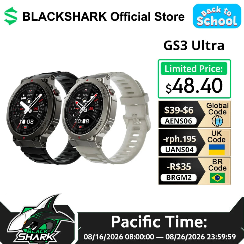 Montre connectée BlackShark GS3 Ultra — GPS double fréquence et 5 ATM