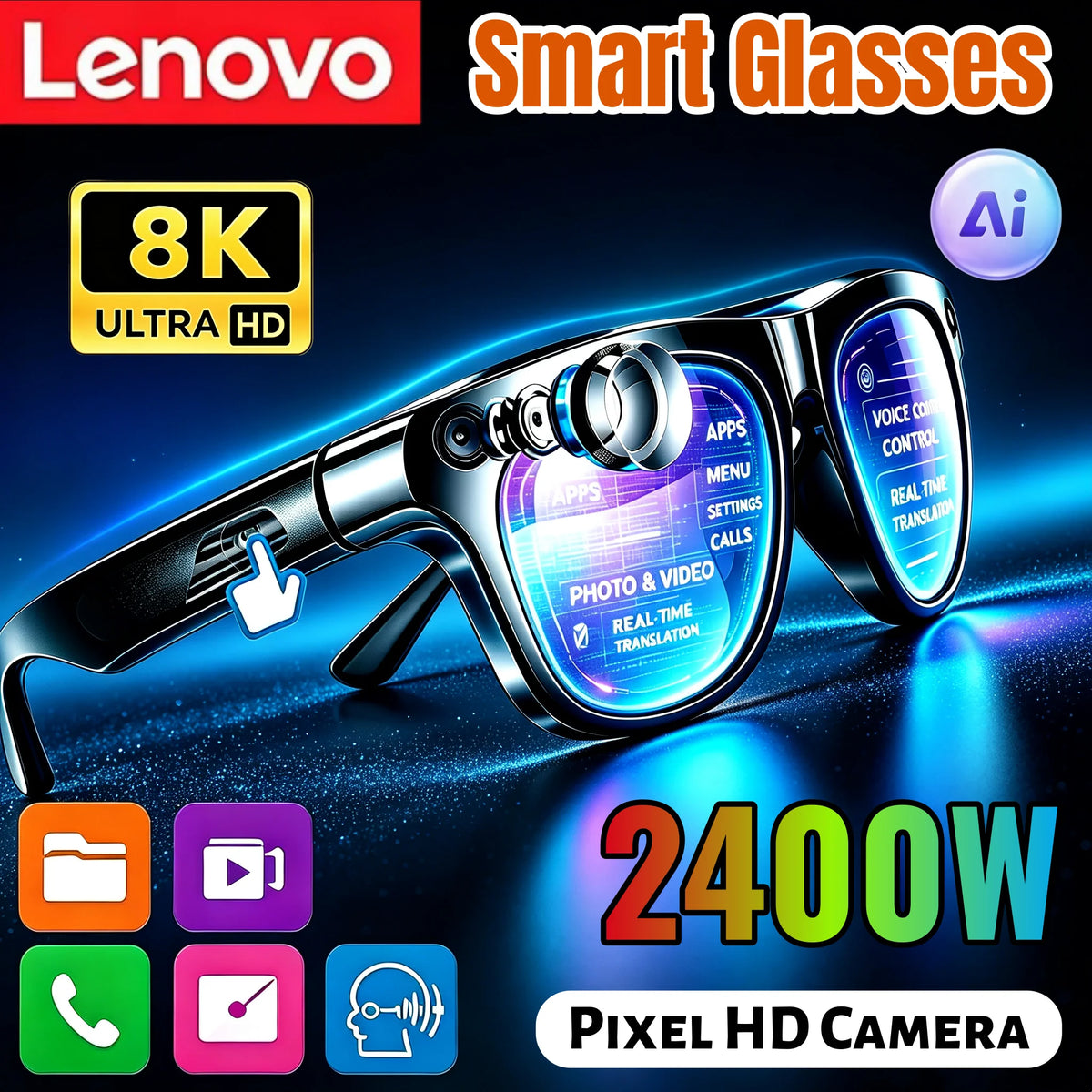 Lunettes connectées IA avec caméra 8 MP annoncée, traduction et appels Bluetooth