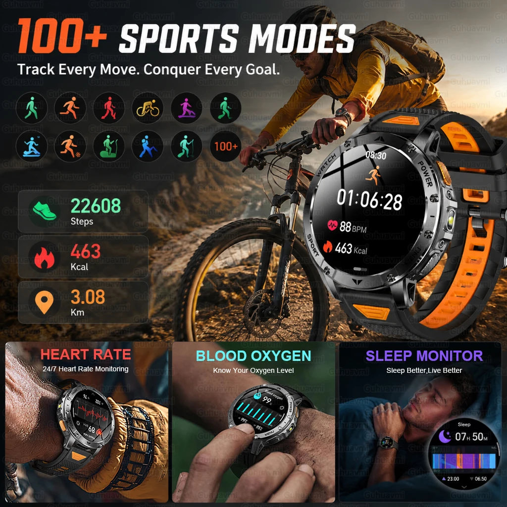 Montre connectée outdoor — 10 ATM annoncés, lampe LED et appels Bluetooth