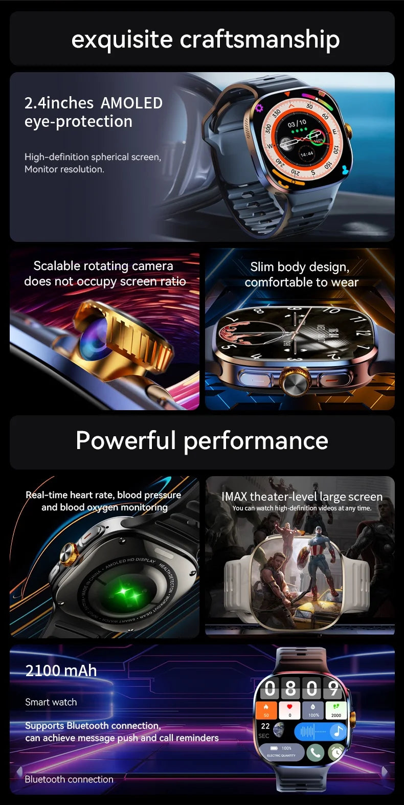 Montre connectée M99 — écran AMOLED 2,4″, caméra rotative et GPS