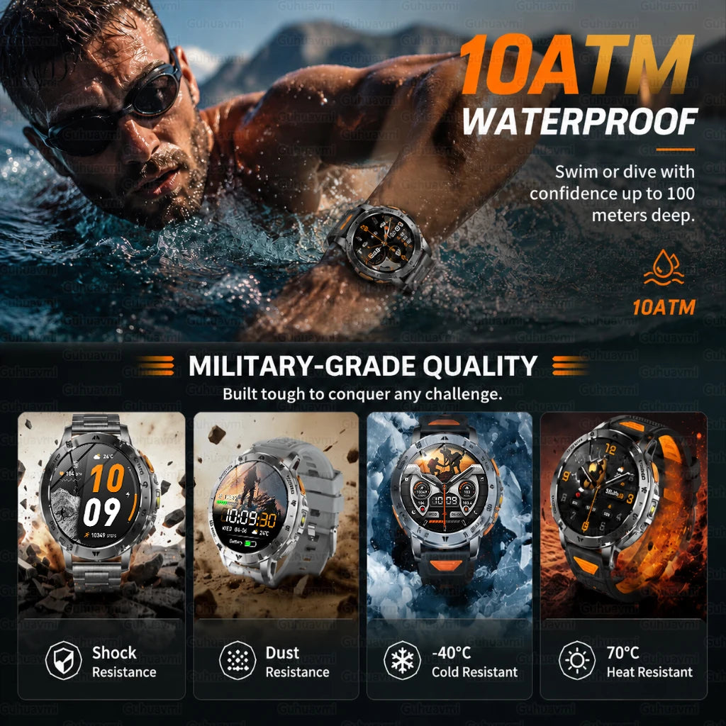 Montre connectée outdoor — 10 ATM annoncés, lampe LED et appels Bluetooth