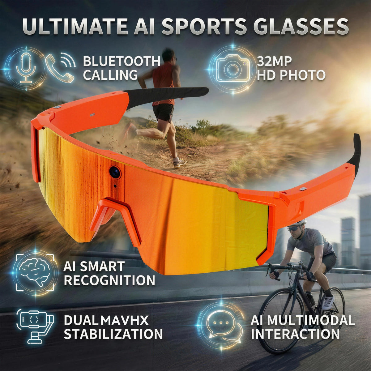 Lunettes connectées IA avec caméra, traduction et appels Bluetooth — version 800W