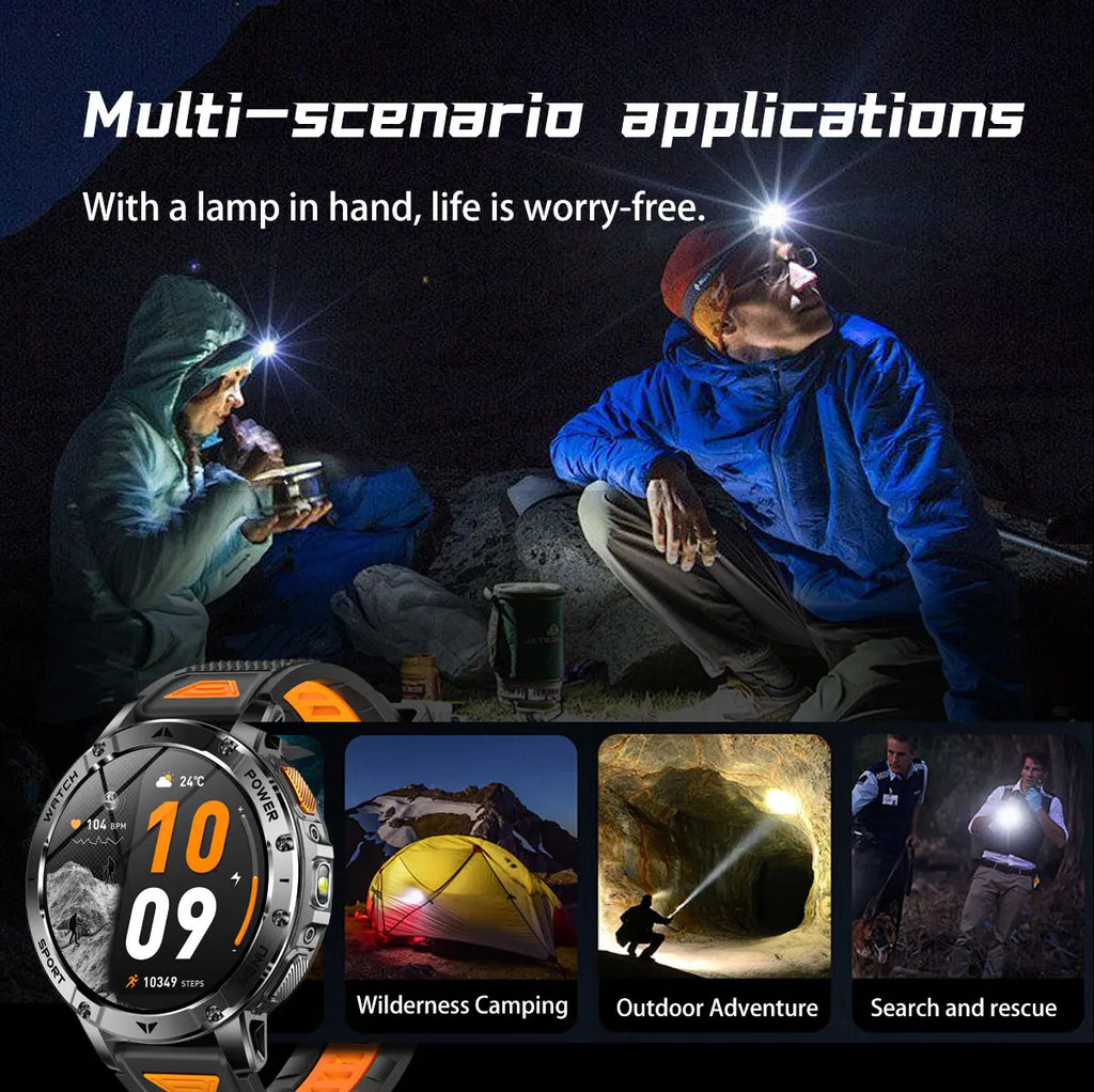 Montre connectée outdoor — 10 ATM annoncés, lampe LED et appels Bluetooth