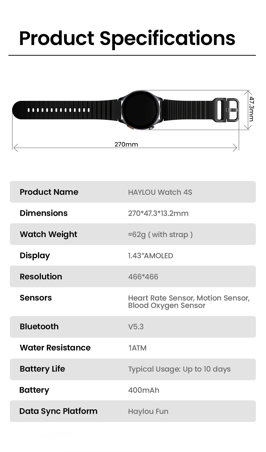 Montre connectée HAYLOU Watch 4S — AMOLED et GPS multi-satellite