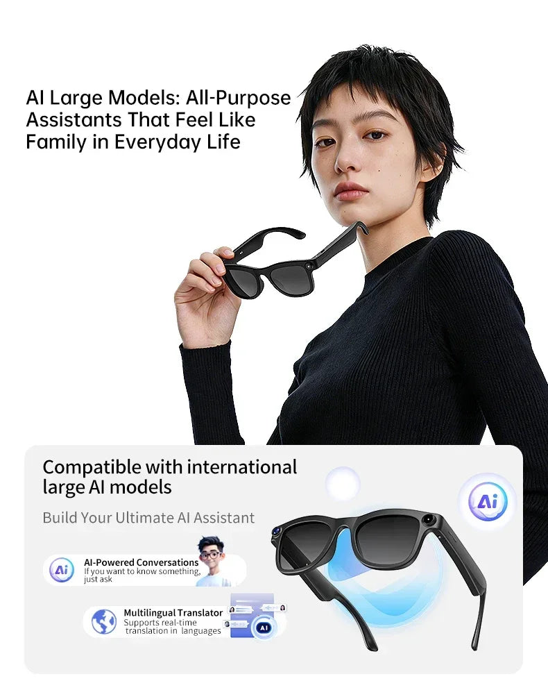 Lunettes connectées IA avec caméra, traduction et appels Bluetooth — version 1600W
