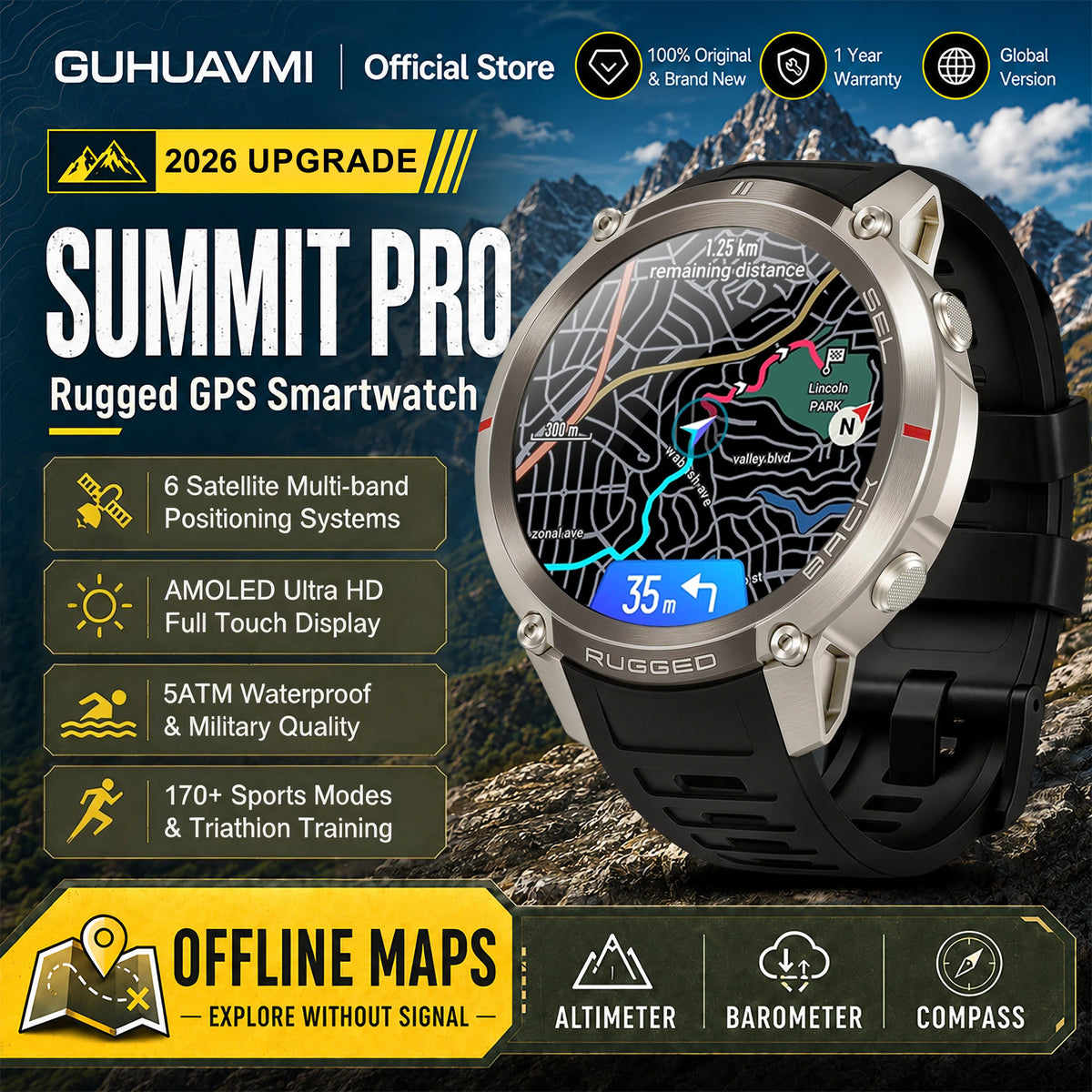 Montre connectée outdoor AMOLED — GPS, cartes hors ligne et 5 ATM annoncés