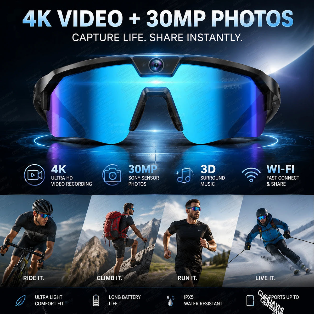 Lunettes connectées sport avec caméra 30 MP annoncée, vidéo 4K et stockage 32 Go