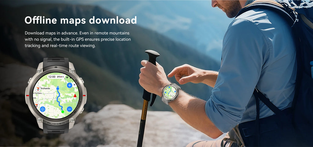 Montre connectée outdoor AMOLED — GPS, cartes hors ligne et 5 ATM annoncés