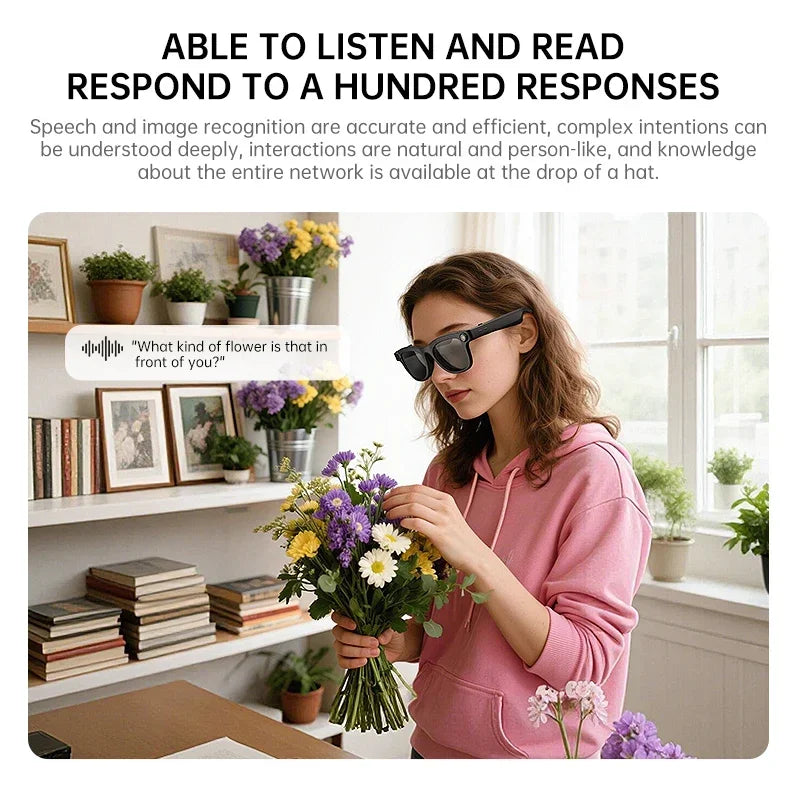 Lunettes connectées IA avec caméra, traduction et appels Bluetooth — version 1600W