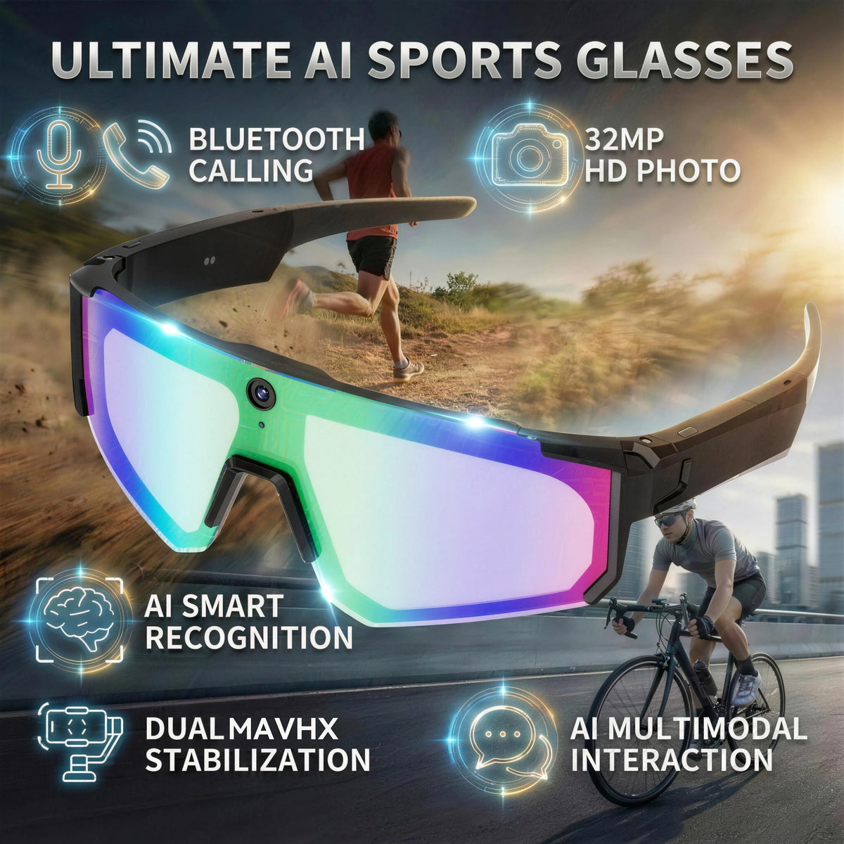 Lunettes connectées IA avec caméra, traduction et appels Bluetooth — version 800W