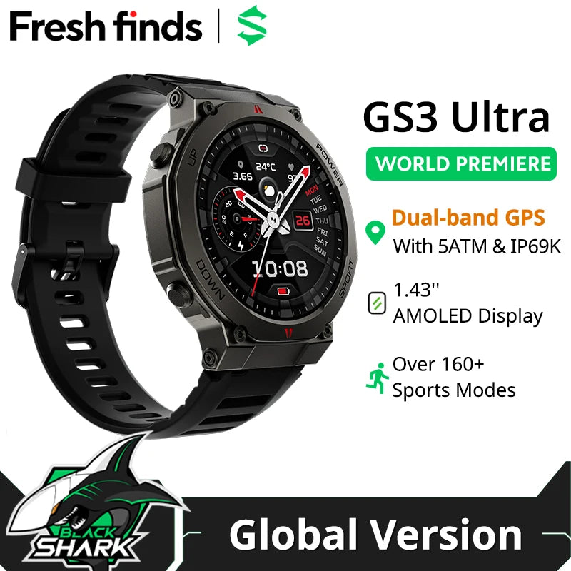 Montre connectée BlackShark GS3 Ultra — GPS double fréquence et 5 ATM