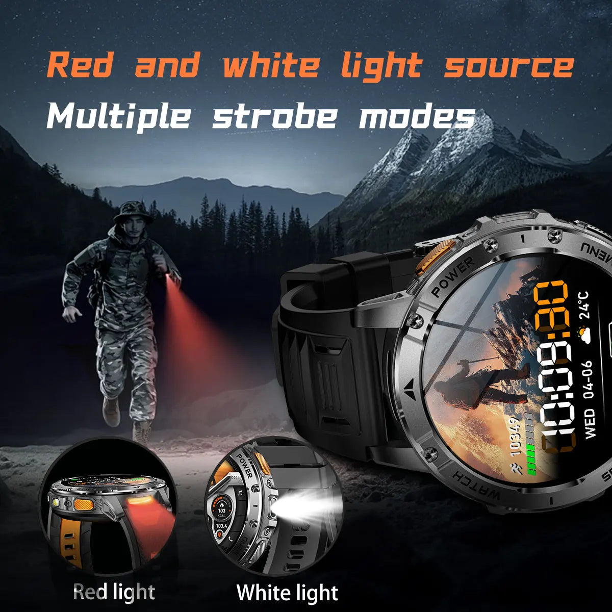 Montre connectée outdoor — 10 ATM annoncés, lampe LED et appels Bluetooth