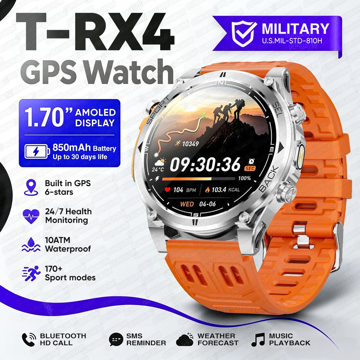 Montre connectée outdoor T‑RX4 — GPS, AMOLED et étanchéité 10 ATM annoncée