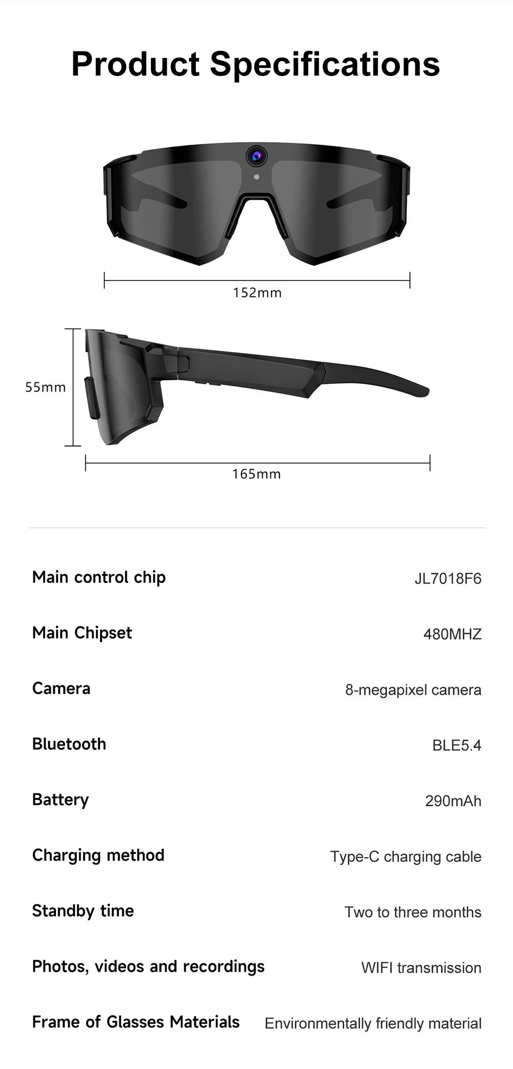 Lunettes connectées sport avec caméra et traduction — version 2400W