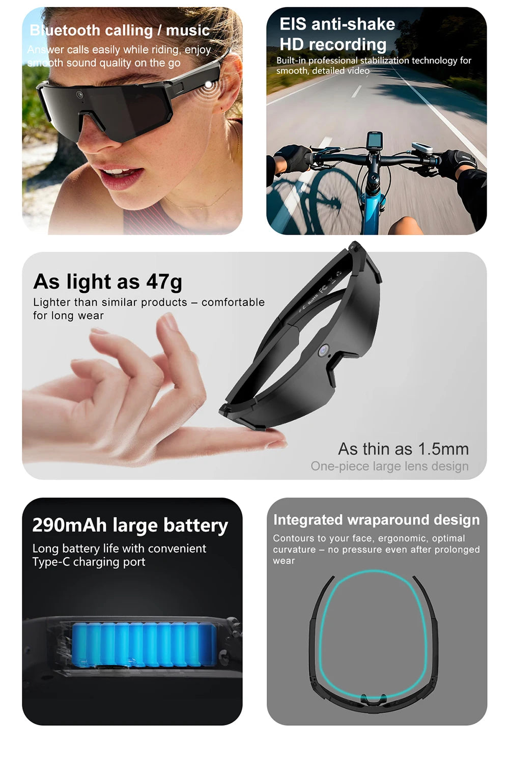 Lunettes connectées sport avec caméra et traduction — version 2400W
