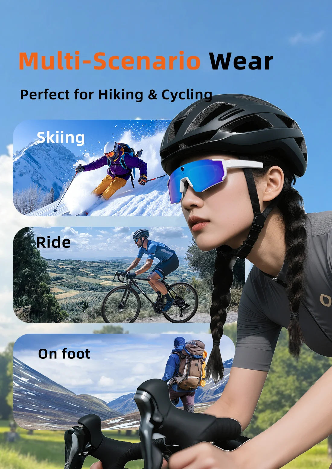 Lunettes connectées IA avec caméra, traduction et appels Bluetooth — version 800W