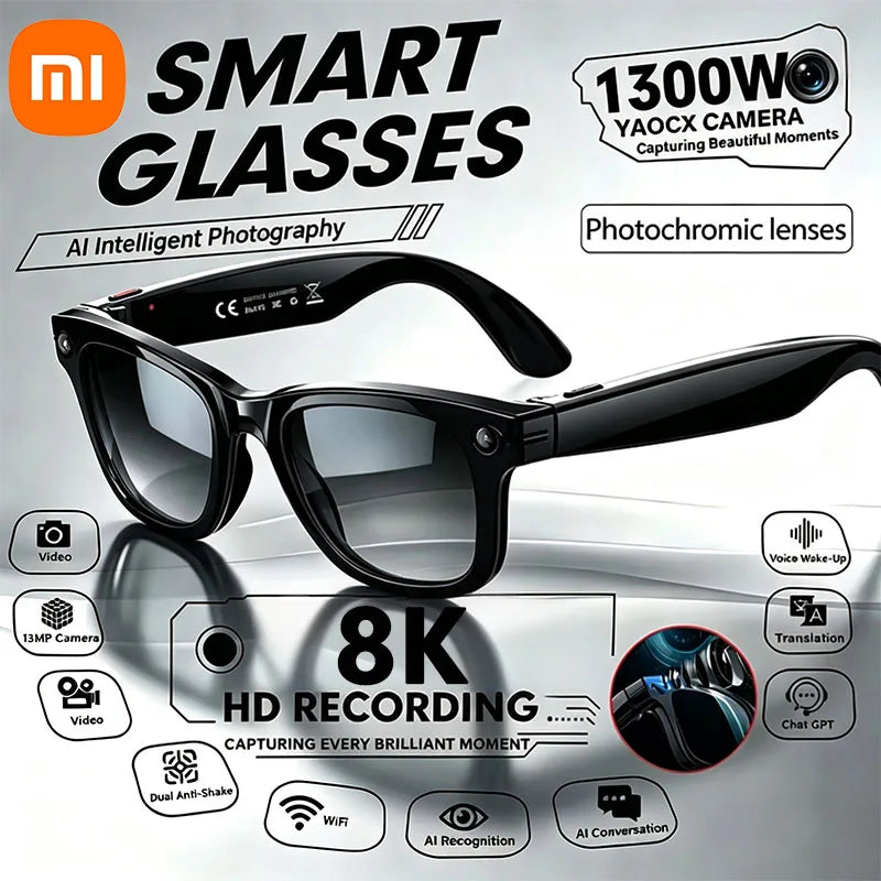 Lunettes connectées IA avec caméra, audio Bluetooth et traduction