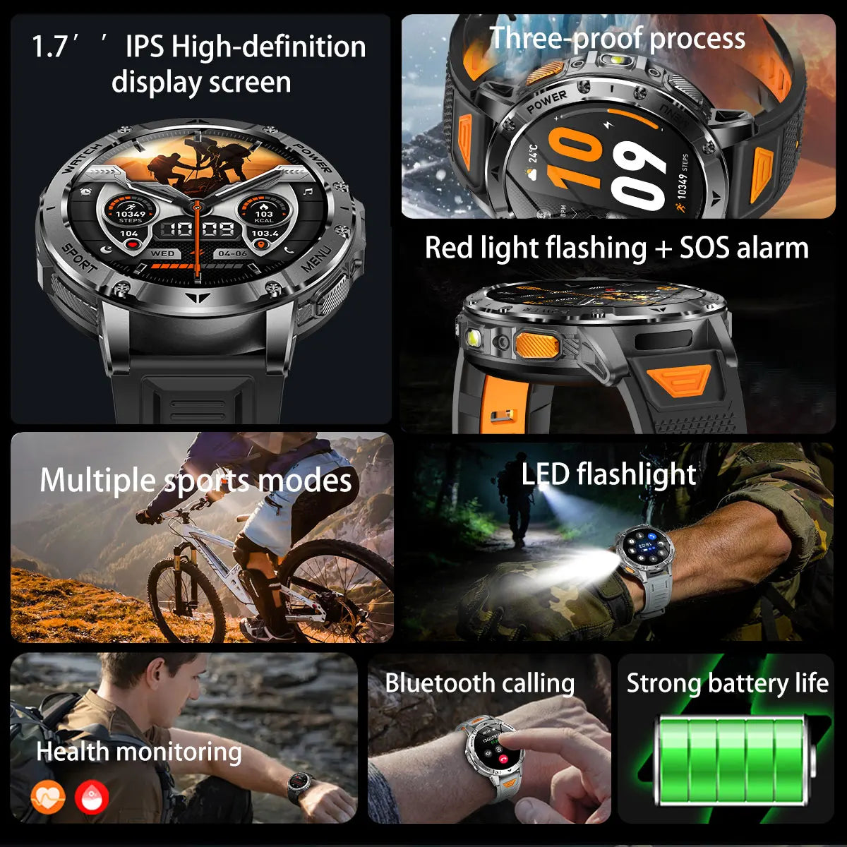 Montre connectée outdoor — 10 ATM annoncés, lampe LED et appels Bluetooth