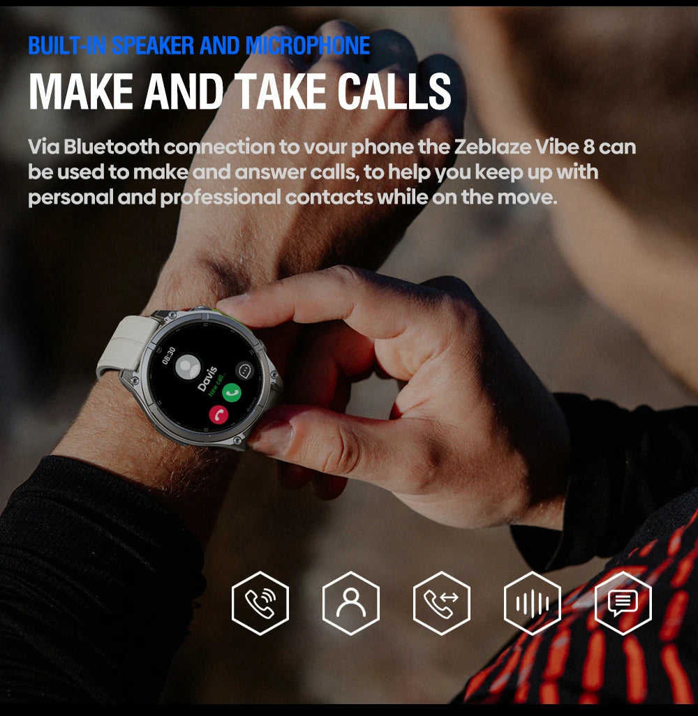 Montre connectée Zeblaze VIBE 8 — AMOLED, appels Bluetooth et lampe intégrée