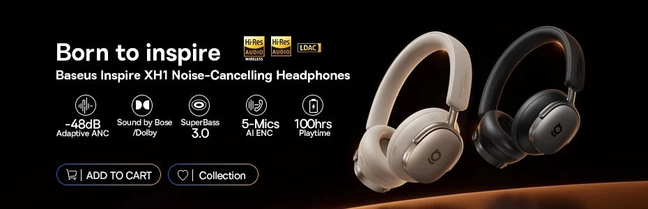 Casque Bluetooth Baseus EH10 NC — ANC adaptatif, LDAC, autonomie annoncée 80 h