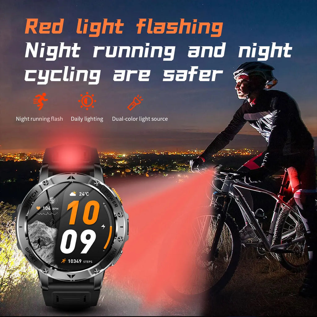 Montre connectée outdoor — 10 ATM annoncés, lampe LED et appels Bluetooth