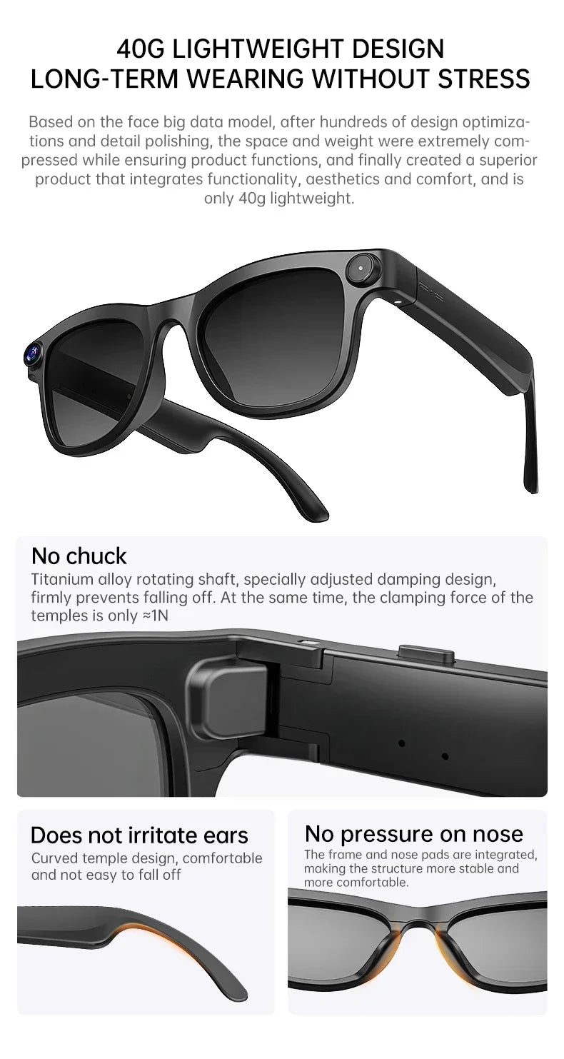 Lunettes connectées IA avec caméra, traduction et appels Bluetooth — version 1600W