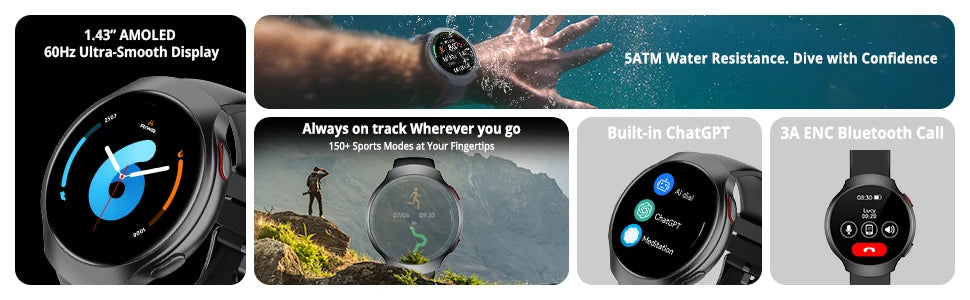 Montre connectée AIWR Orbit — GPS, écran AMOLED et appels Bluetooth