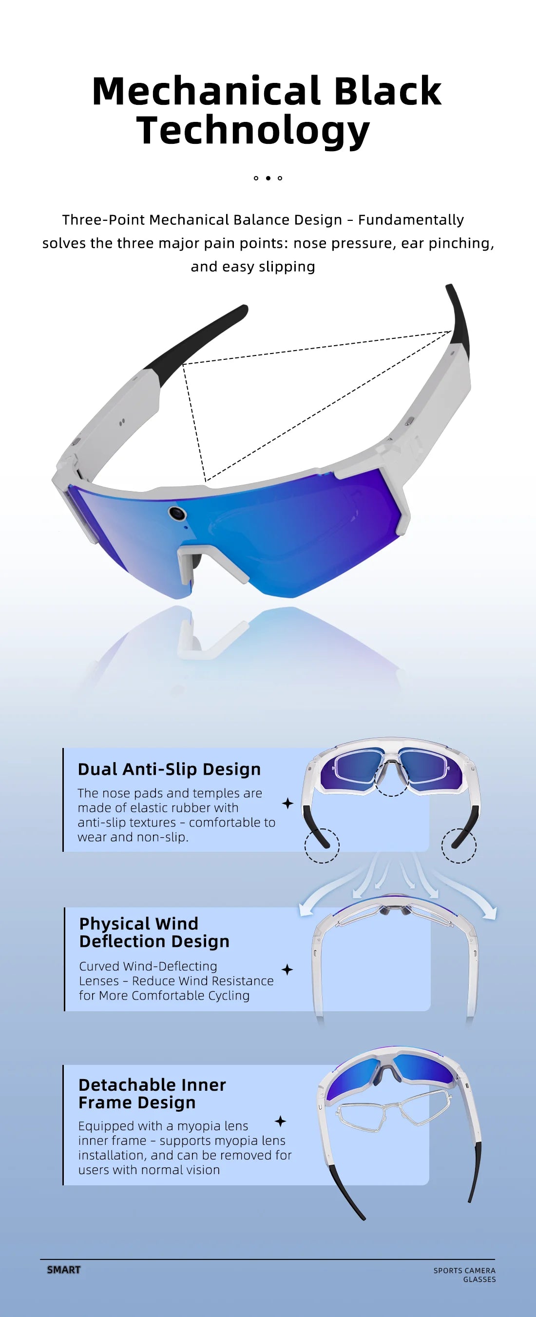 Lunettes connectées IA avec caméra, traduction et appels Bluetooth — version 800W