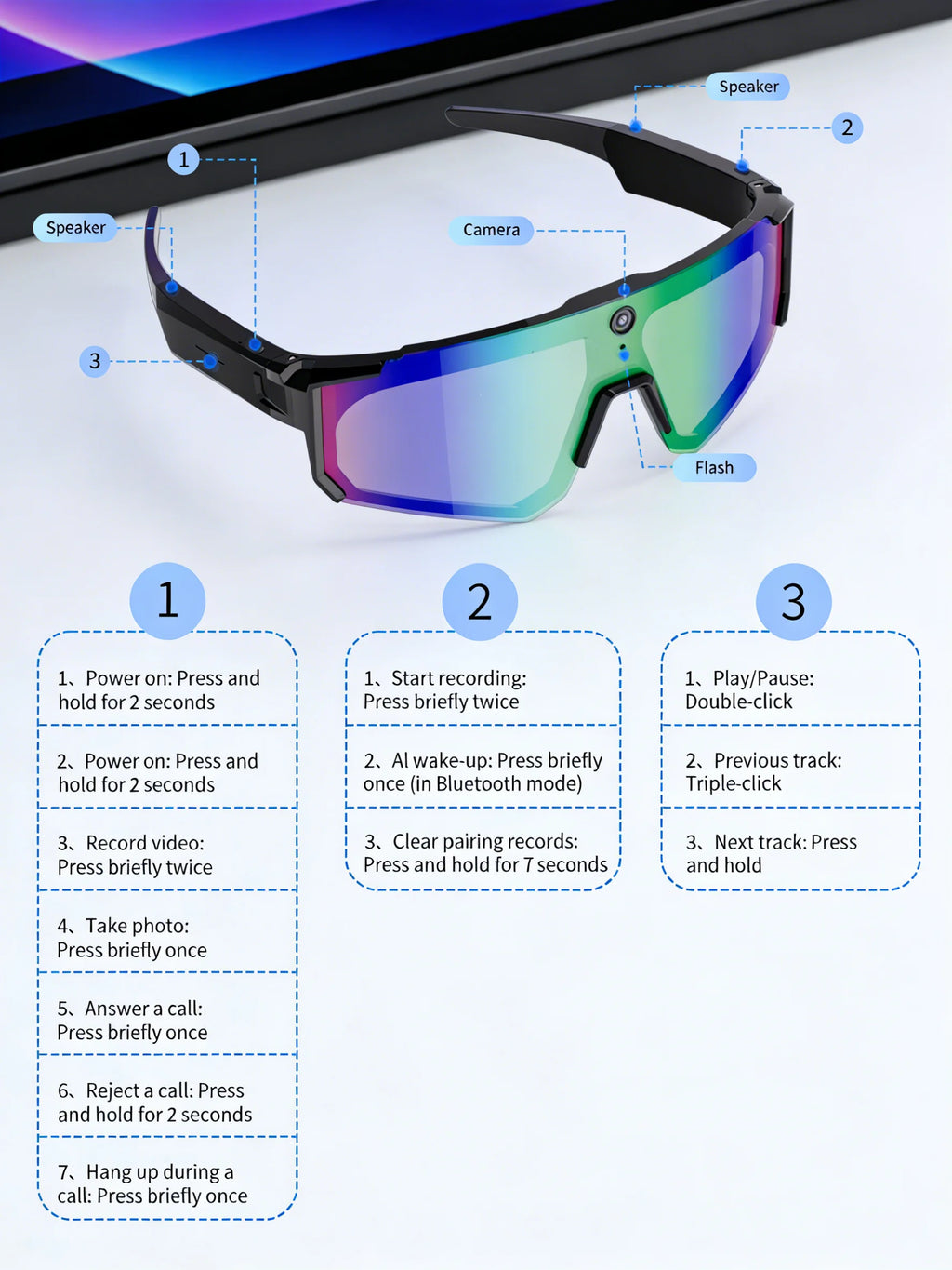 Lunettes connectées IA avec caméra, traduction et appels Bluetooth — version 800W