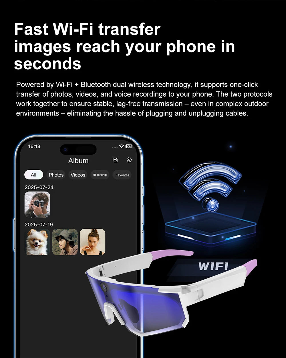 Lunettes connectées sport avec caméra et traduction — version 2400W