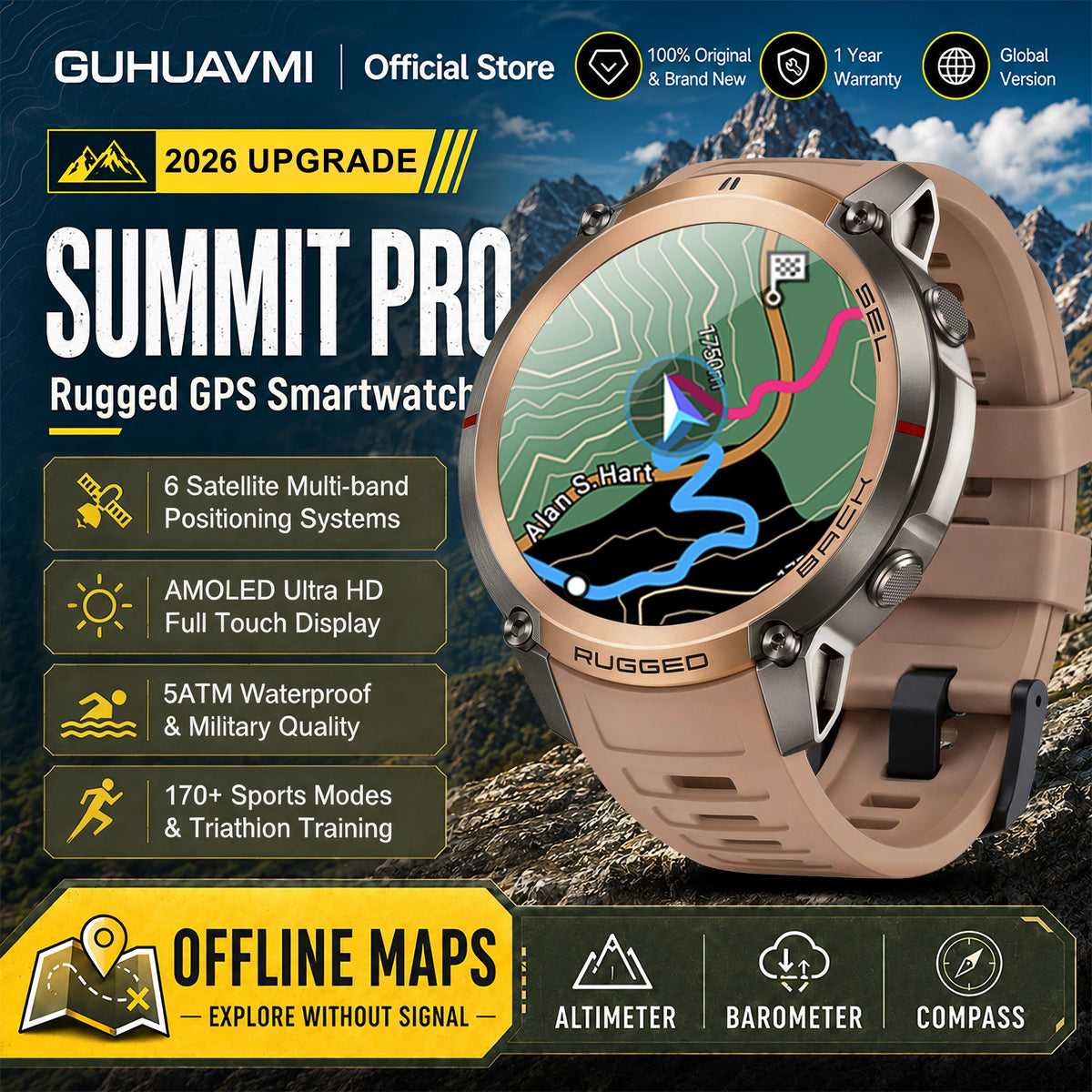 Montre connectée outdoor AMOLED — GPS, cartes hors ligne et 5 ATM annoncés