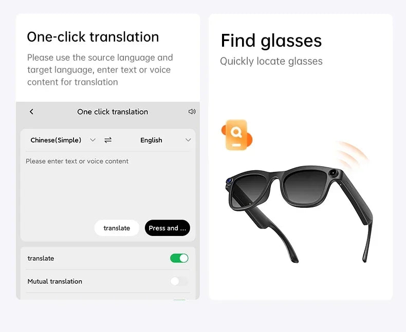 Lunettes connectées IA avec caméra, traduction et appels Bluetooth — version 1600W