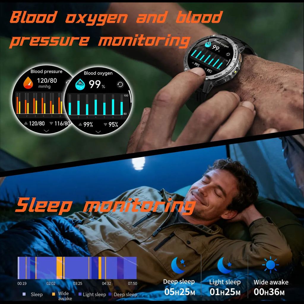 Montre connectée outdoor — 10 ATM annoncés, lampe LED et appels Bluetooth