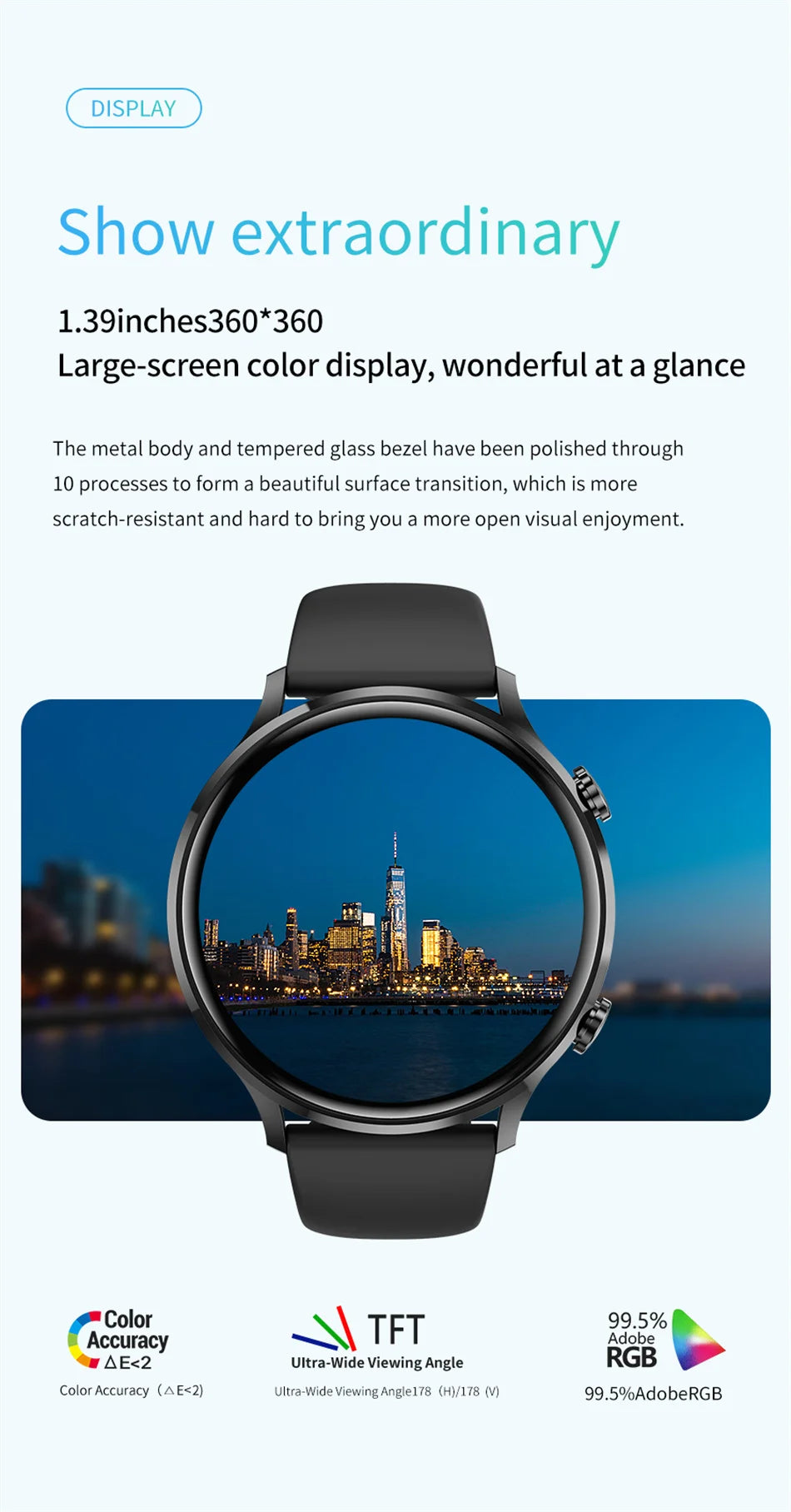 Montre connectée AMOLED — GPS, appels Bluetooth et IP68 annoncé