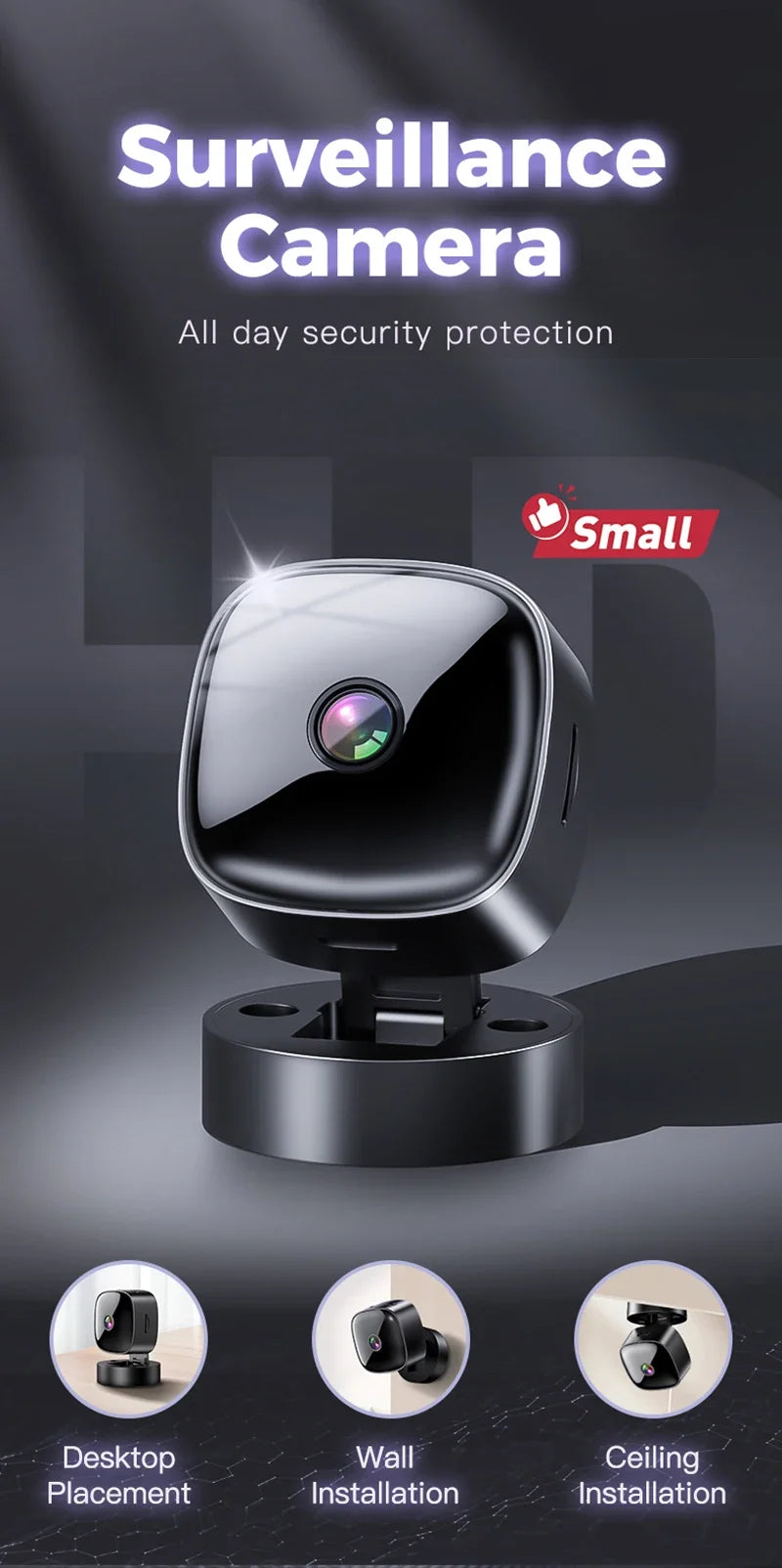 Caméra de sécurité Wi‑Fi 1080p compacte — surveillance à distance