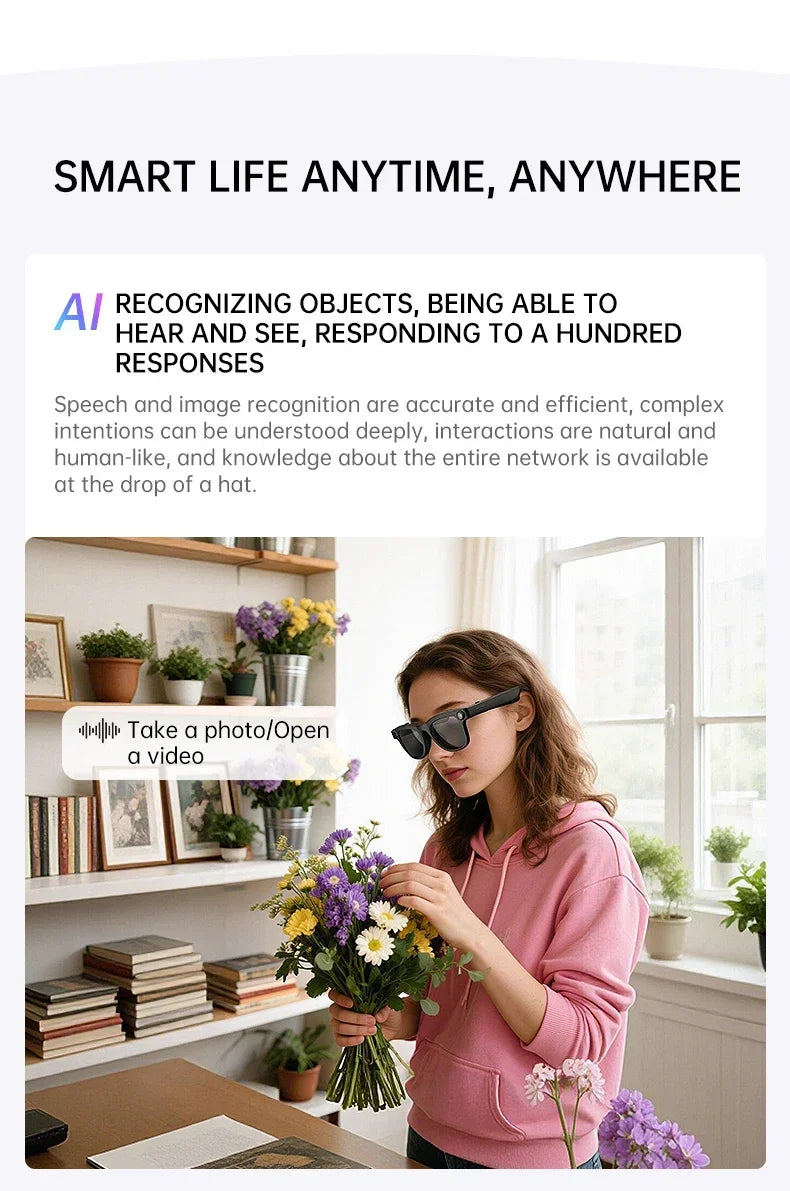Lunettes connectées IA avec caméra, traduction et appels Bluetooth — version 1600W