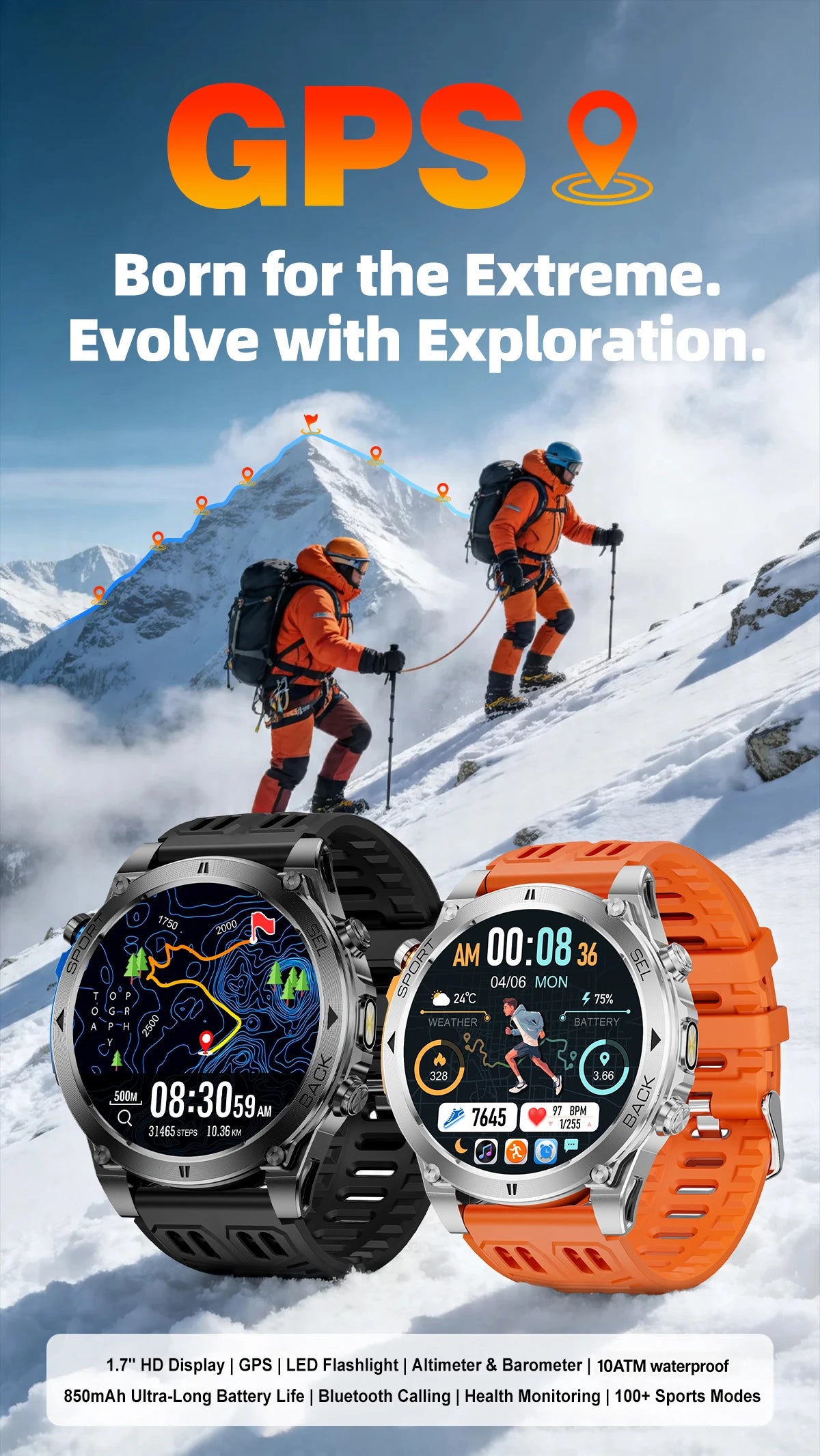 Montre connectée outdoor T‑RX4 — GPS, AMOLED et étanchéité 10 ATM annoncée