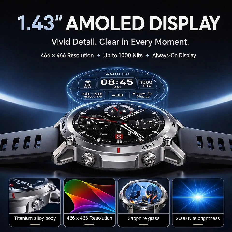 Montre connectée outdoor AMOLED — GPS, cartes hors ligne et 5 ATM annoncés