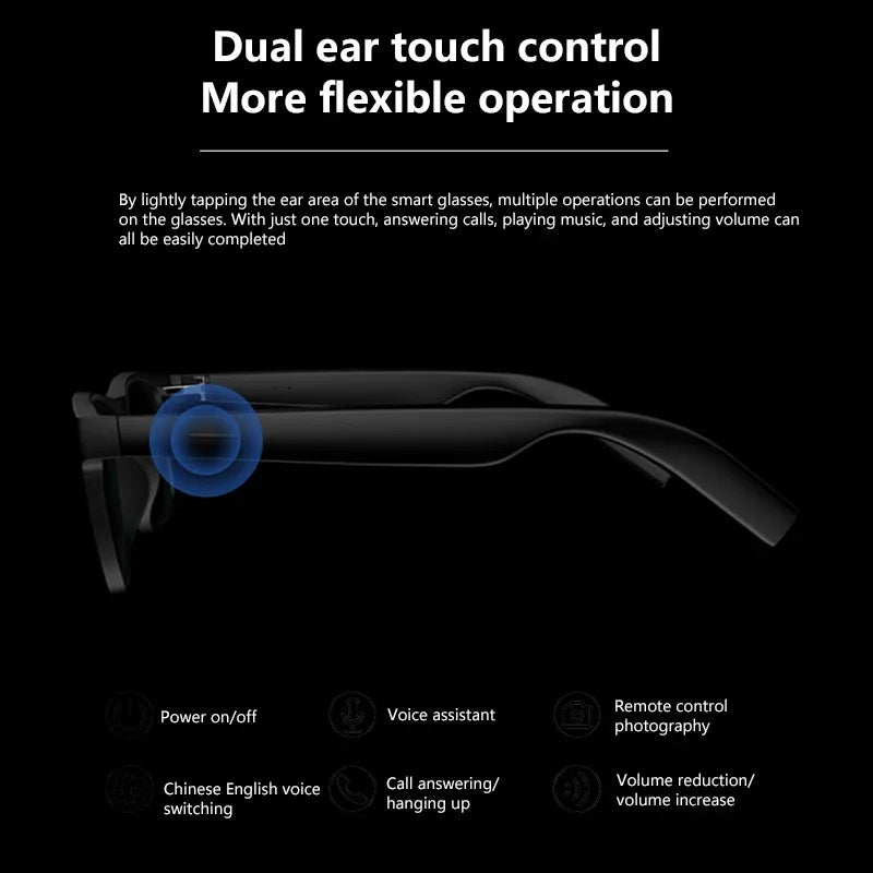 Lunettes connectées IA avec caméra, audio Bluetooth et traduction