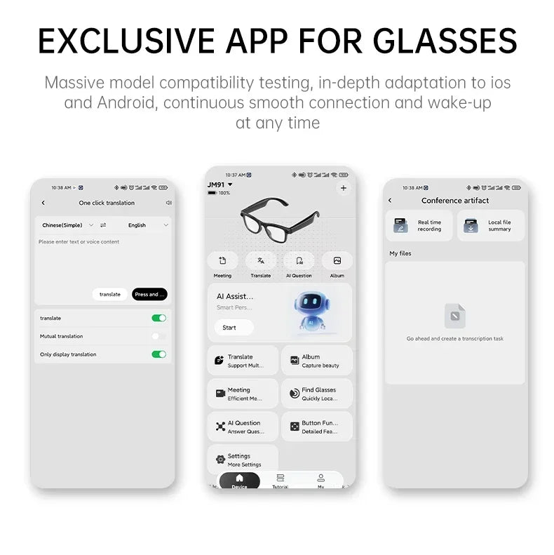 Lunettes connectées IA avec caméra, traduction et appels Bluetooth — version 1600W