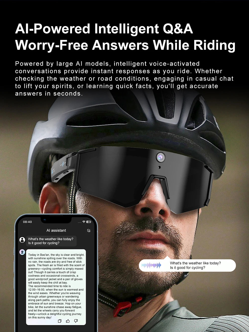 Lunettes connectées sport avec caméra et traduction — version 2400W