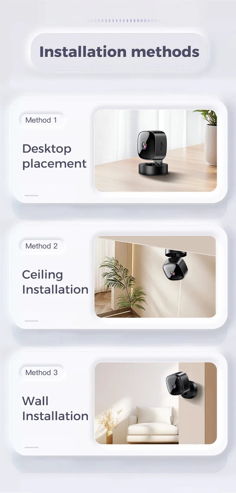 Caméra de sécurité Wi‑Fi 1080p compacte — surveillance à distance