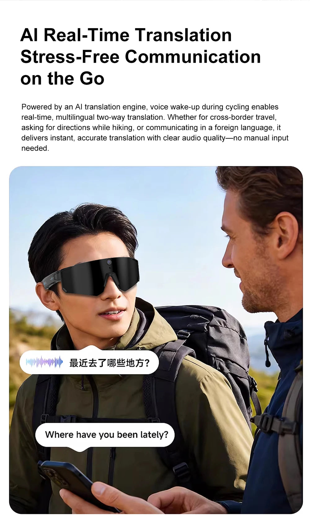 Lunettes connectées sport avec caméra et traduction — version 2400W