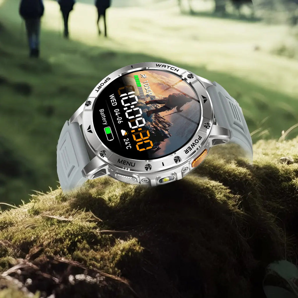 Montre connectée outdoor — 10 ATM annoncés, lampe LED et appels Bluetooth