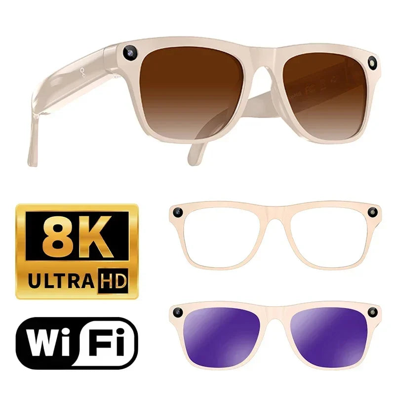 Lunettes connectées IA avec caméra, audio Bluetooth et traduction